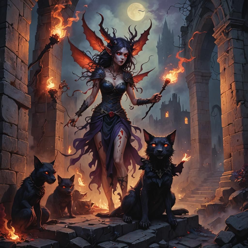 A fae red eyed shadow genie