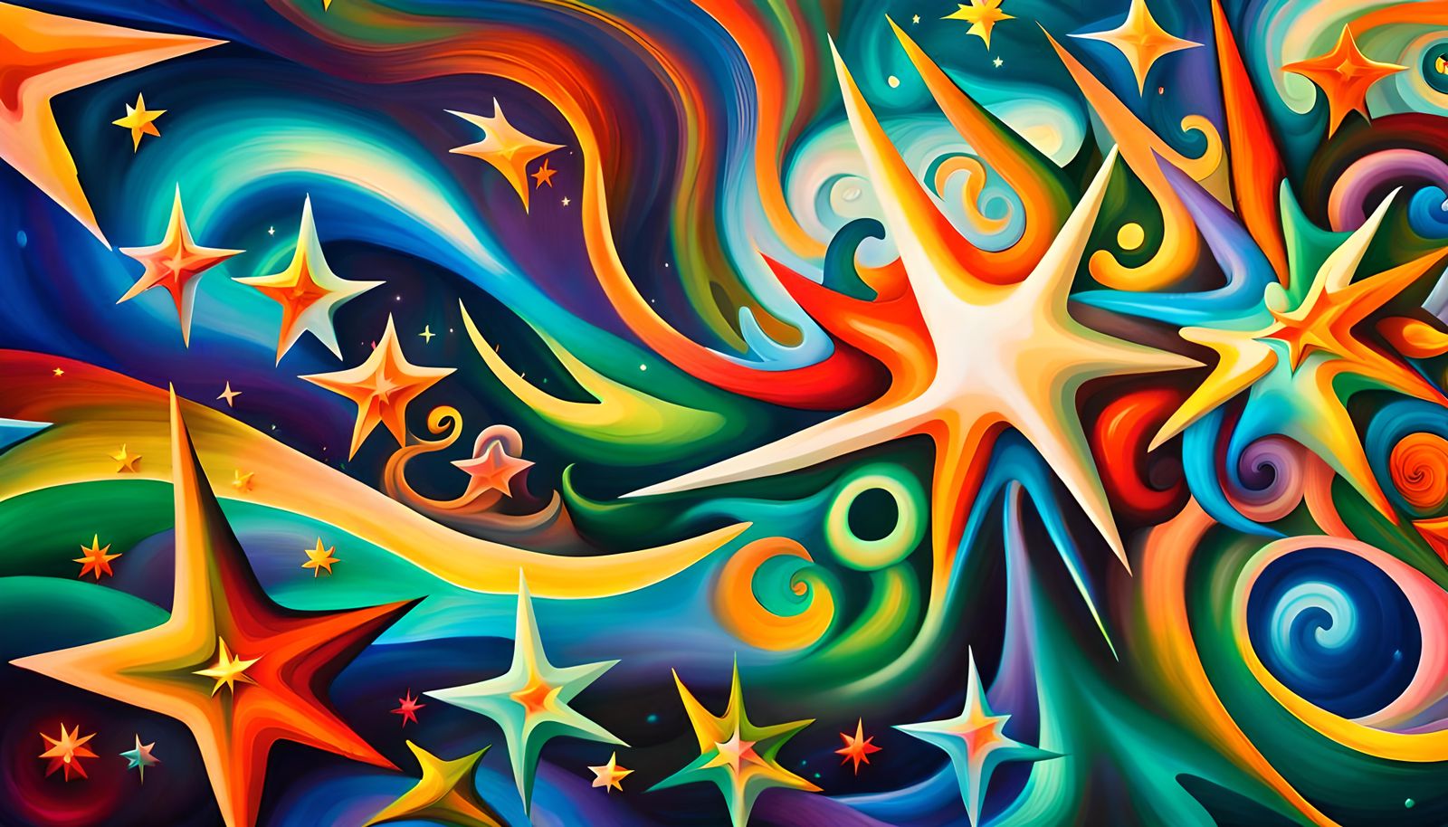 Iridescent Electromagnetic Star Cluster in Impasto Style