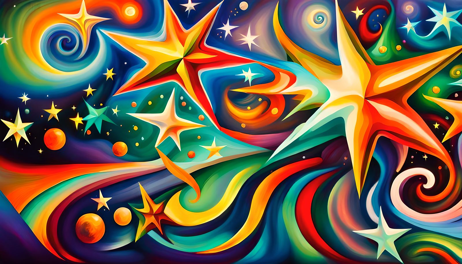 Iridescent Star Cluster Formation in Naive Art Style