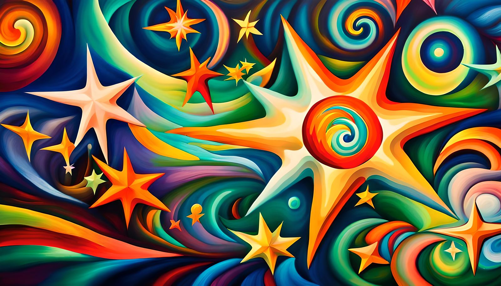 Iridescent Stars in Electromagnetic Maelstrom: Naive Art