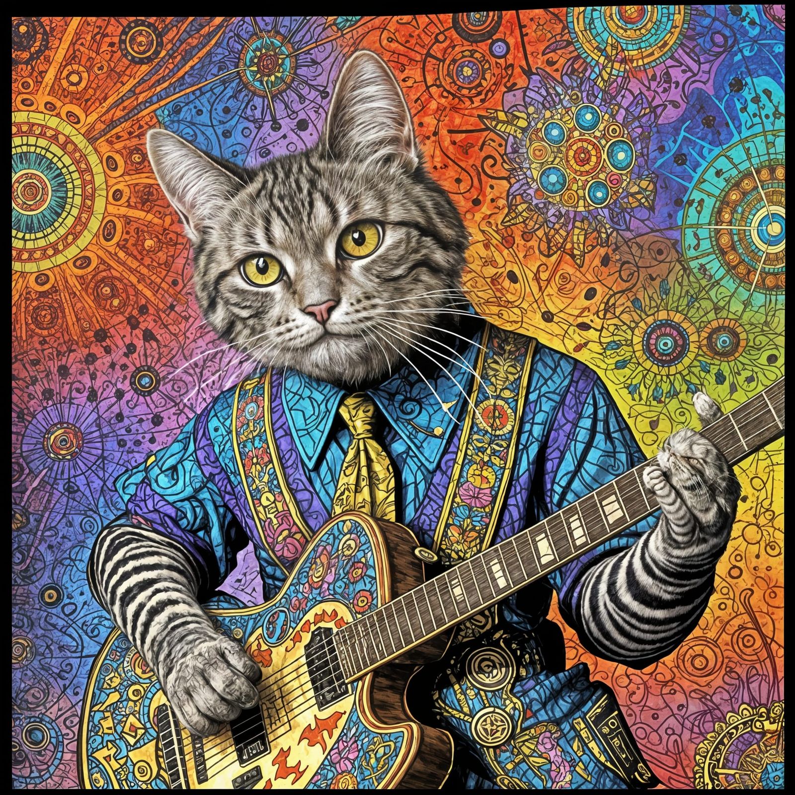 Psychedelic Cat in Underground Comic Book Style