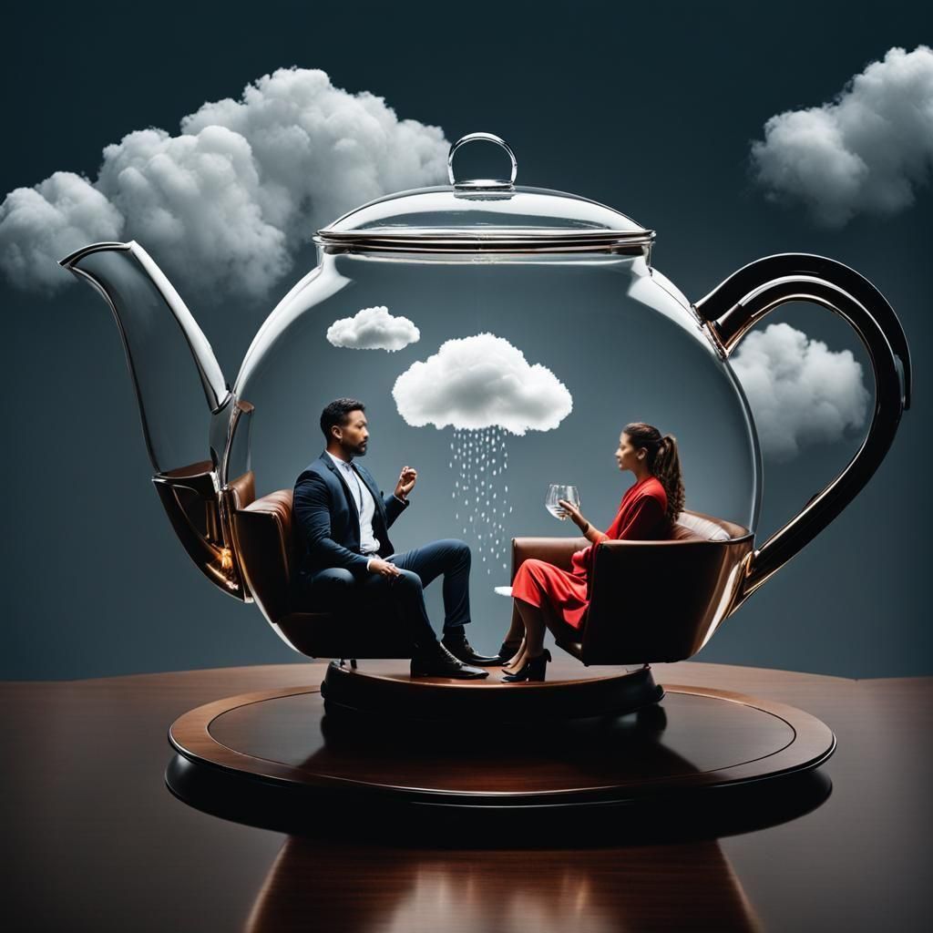 Couple Argues Peacefully Inside Teapot