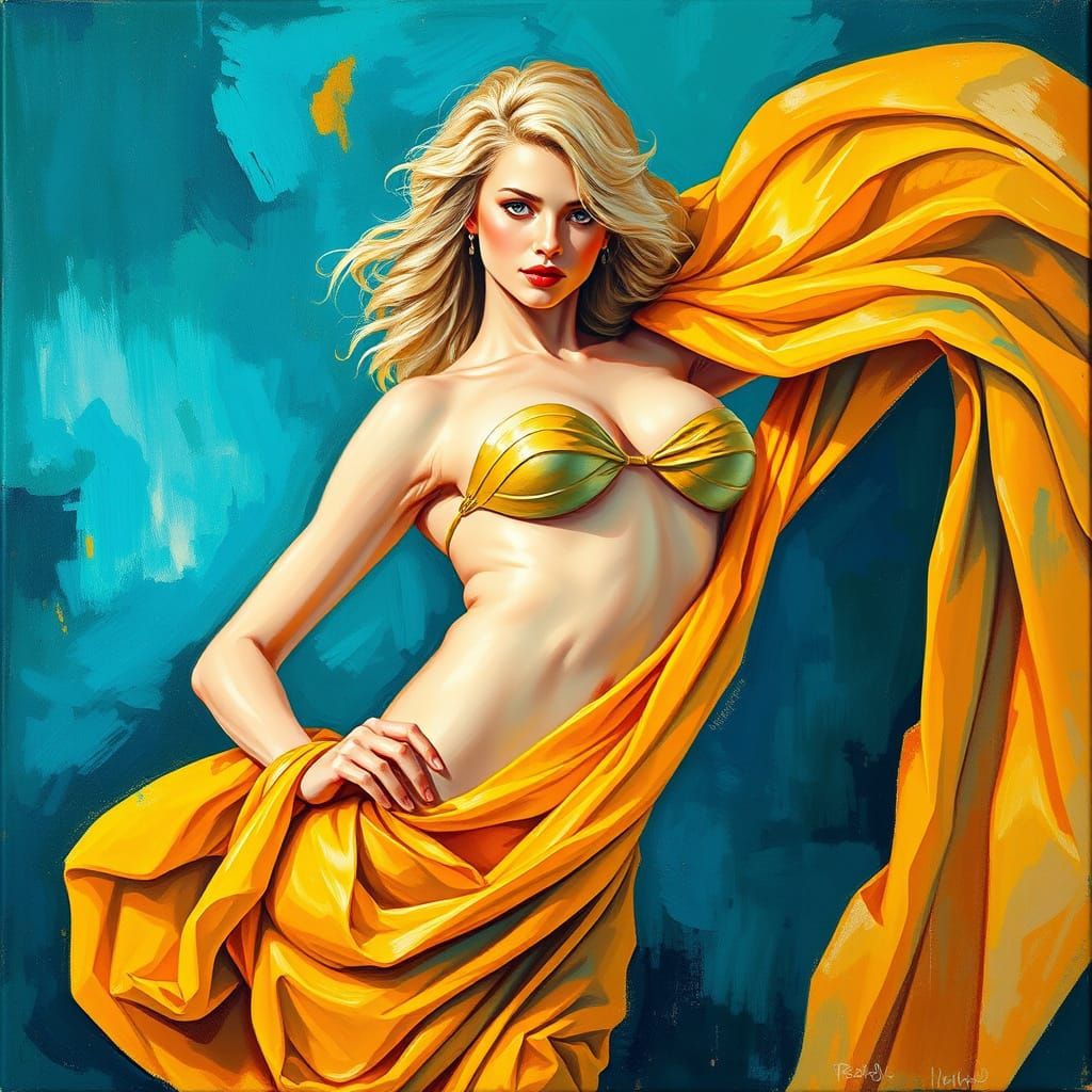 Goddess in Sultry Pose, Impasto Painting