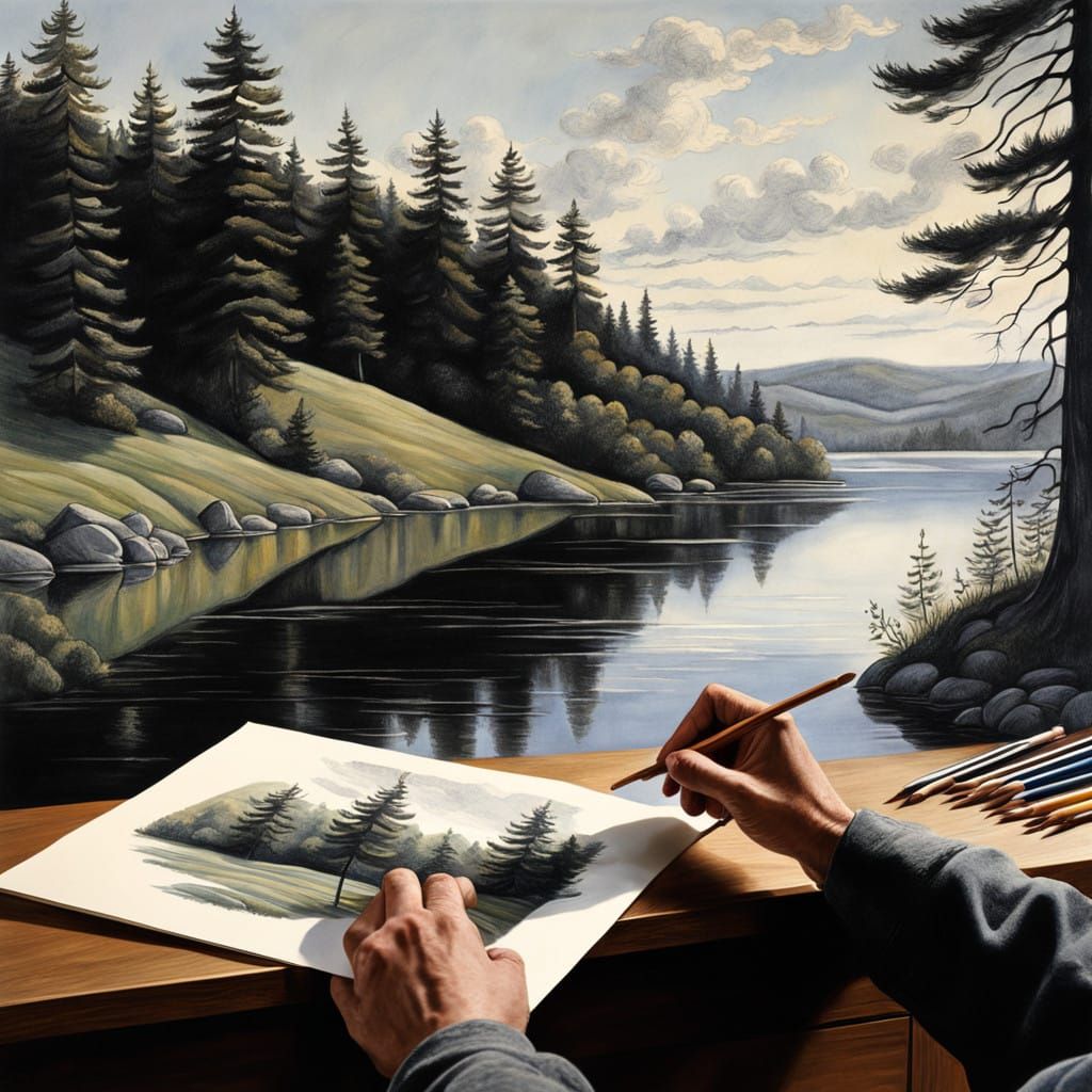 Artist's Hands Bring Realistic Landscape to Life in Impressi...