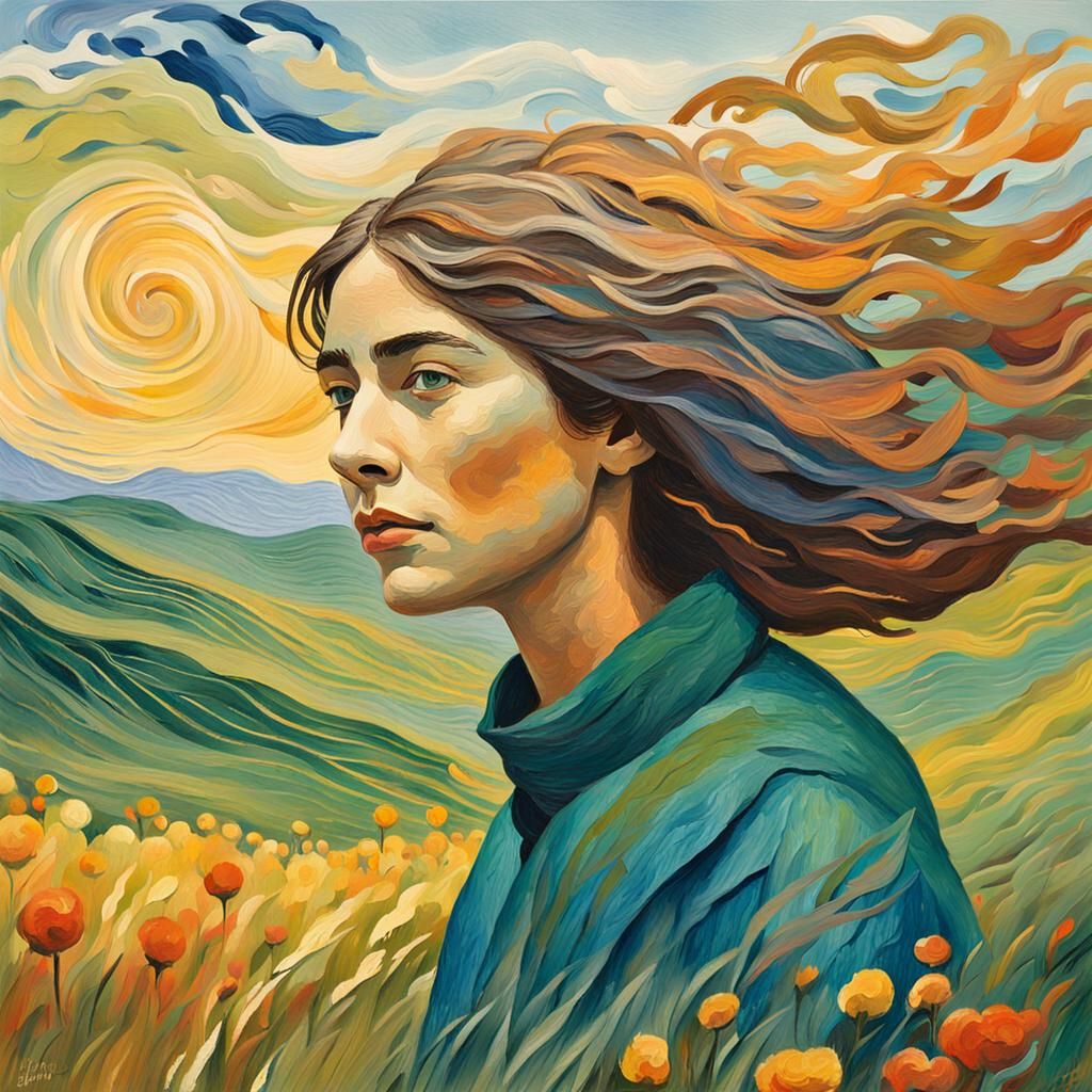 Impressionist Gouache: Woman and Landscape in Harmony