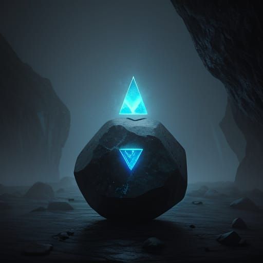 Mysterious Stone in Dark Cave with Glowing Runes