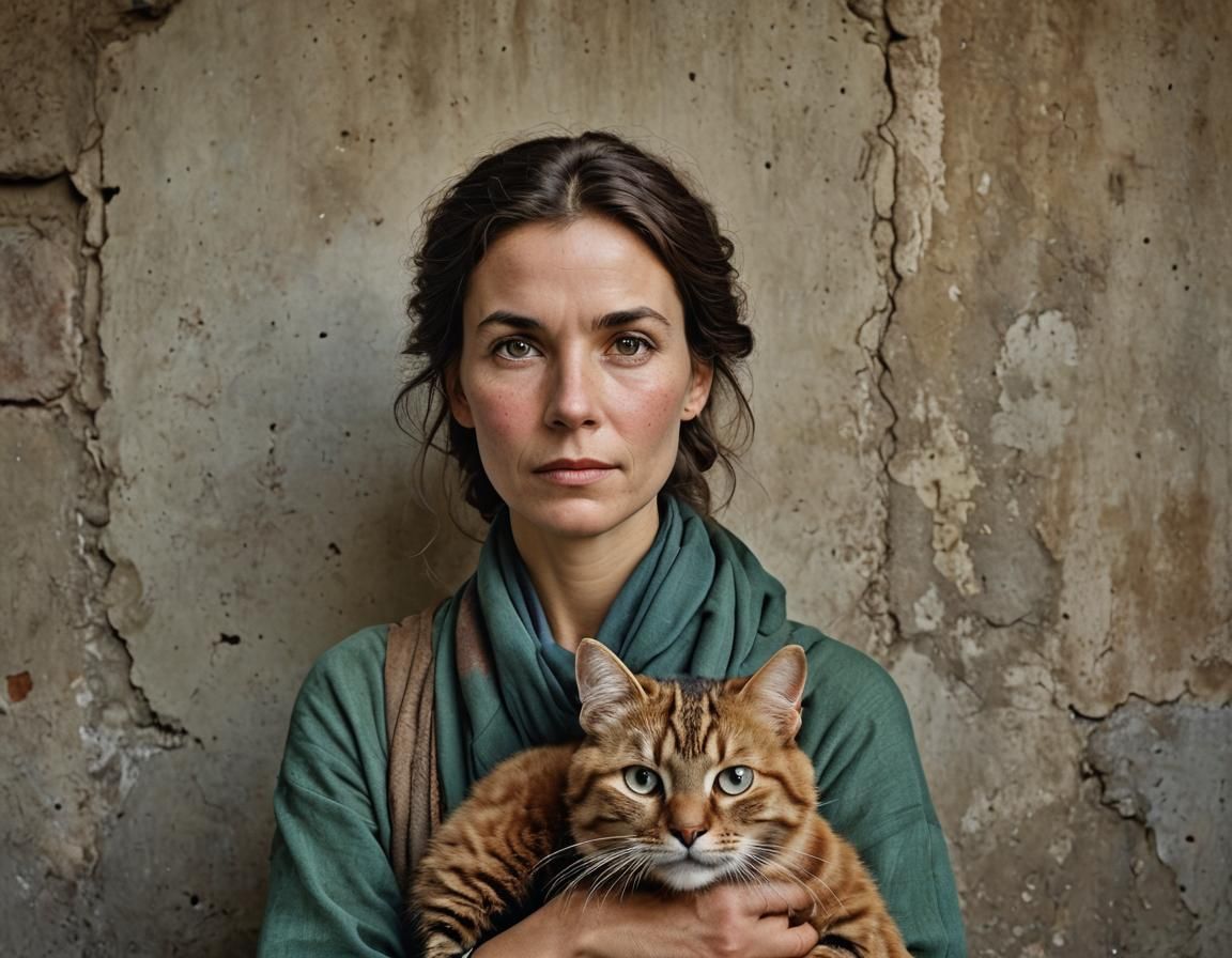 Stunning Woman and Cat Portrait, Professional Photography