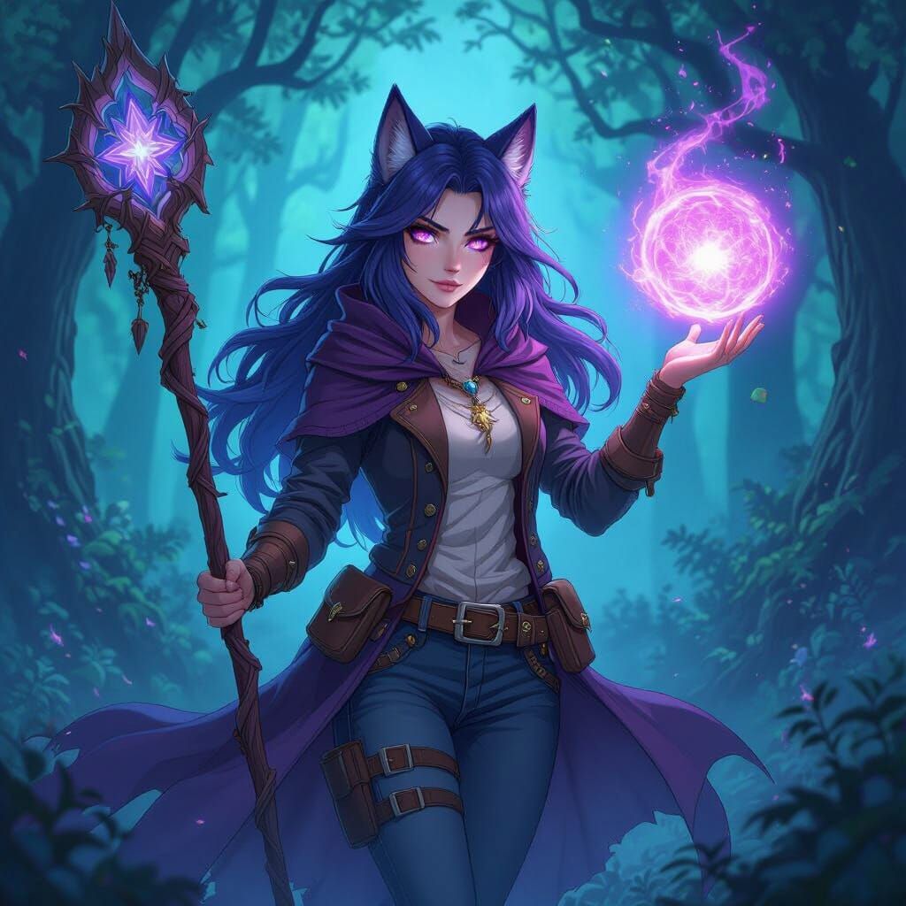 Werewolf Mage Casting Silent Spells in Ethereal Forest