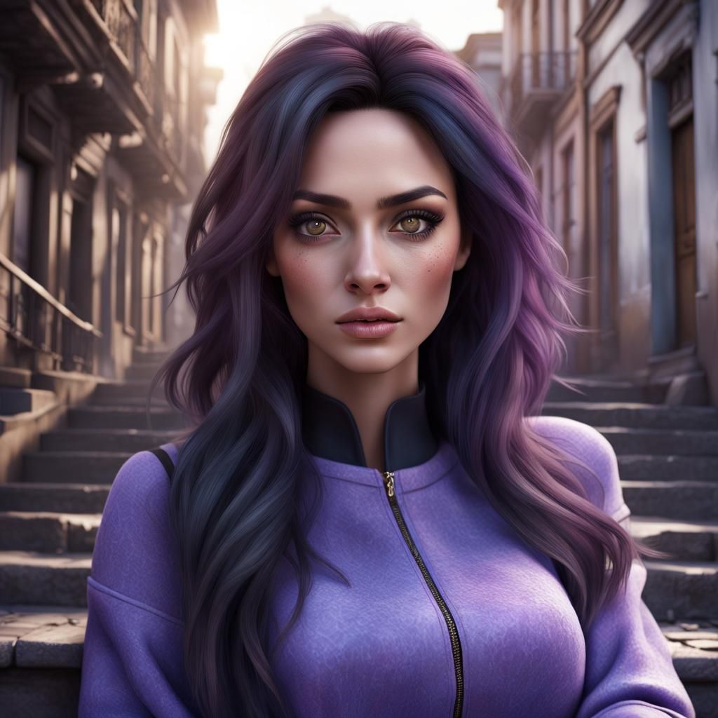 Gorgeous Woman with Violet Eyes in Twilight