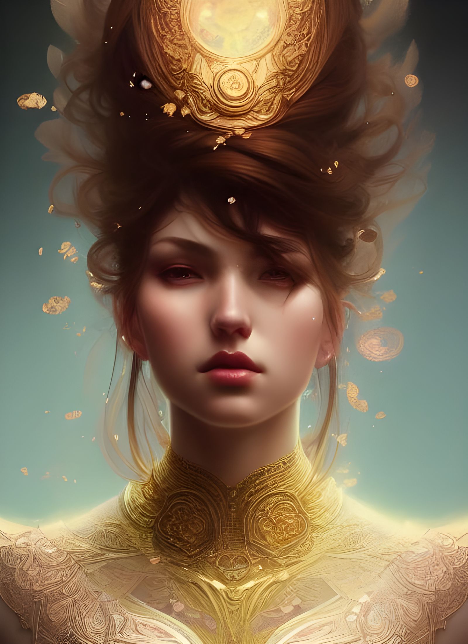 Gold Lace Portrait in Art Nouveau Style