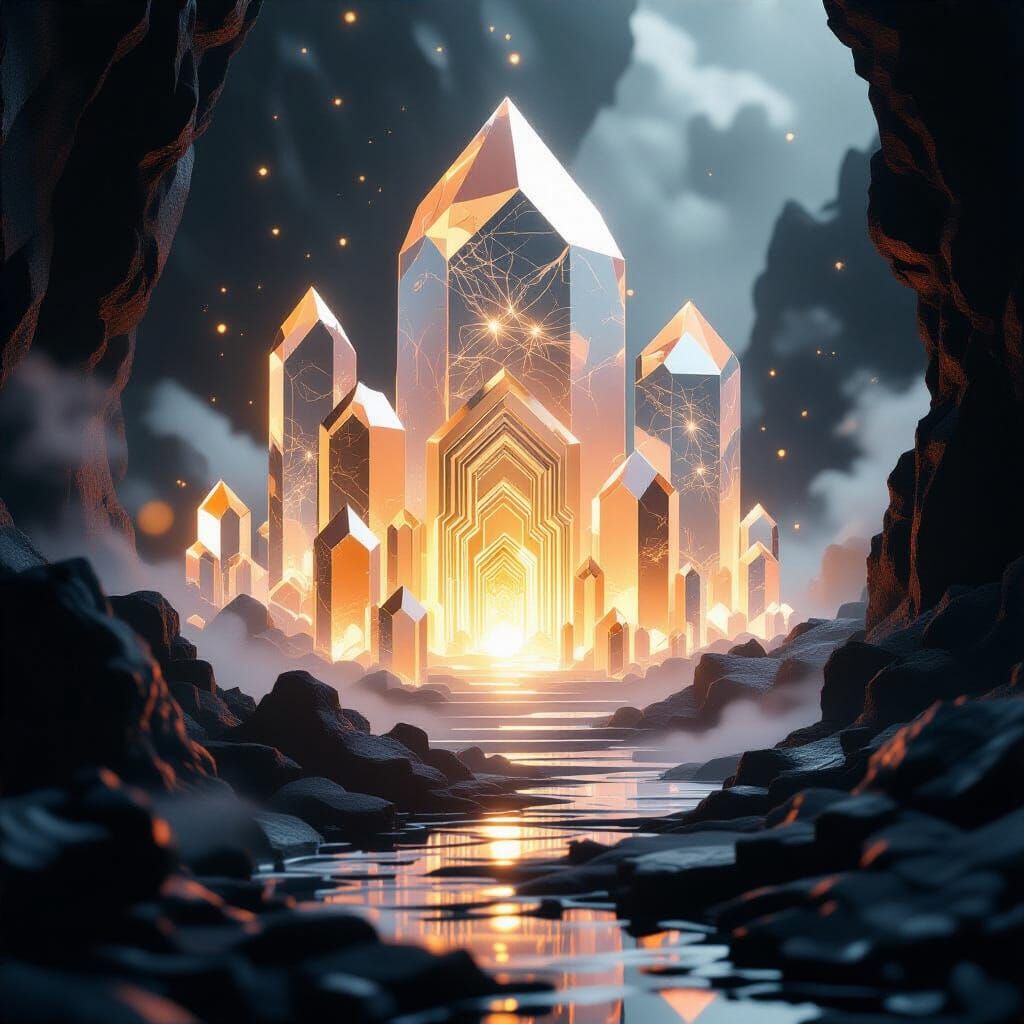 Luminous Crystalline Labyrinth in Digital Art Style