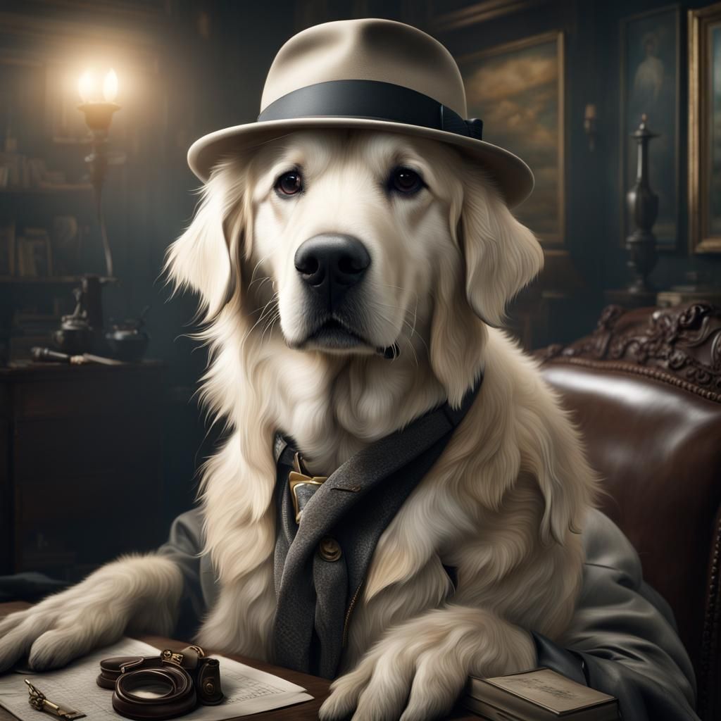 Detective Golden Retriever in Digital Matte Painting