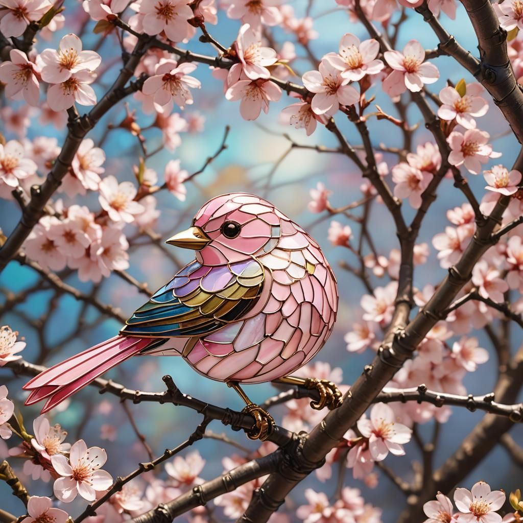 Stained Glass Bird in Cherry Blossoms: Anime Key Visual