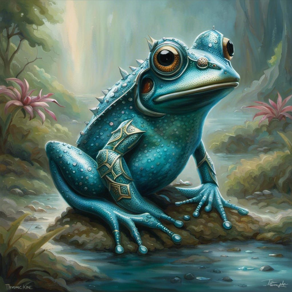 Armored Teal Frog Creature in Ethereal Fantasy Style