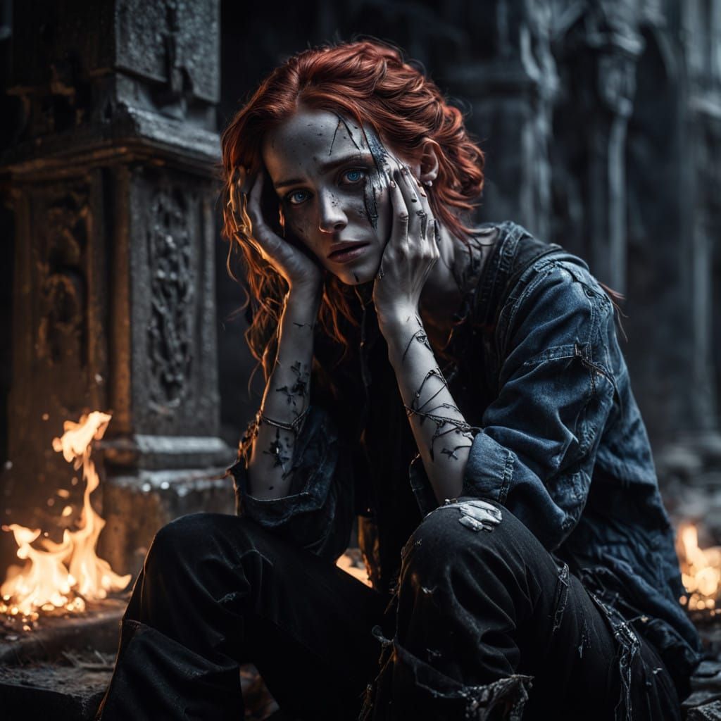 Grieving Woman Scorned by Fate in Dark Gothic Style