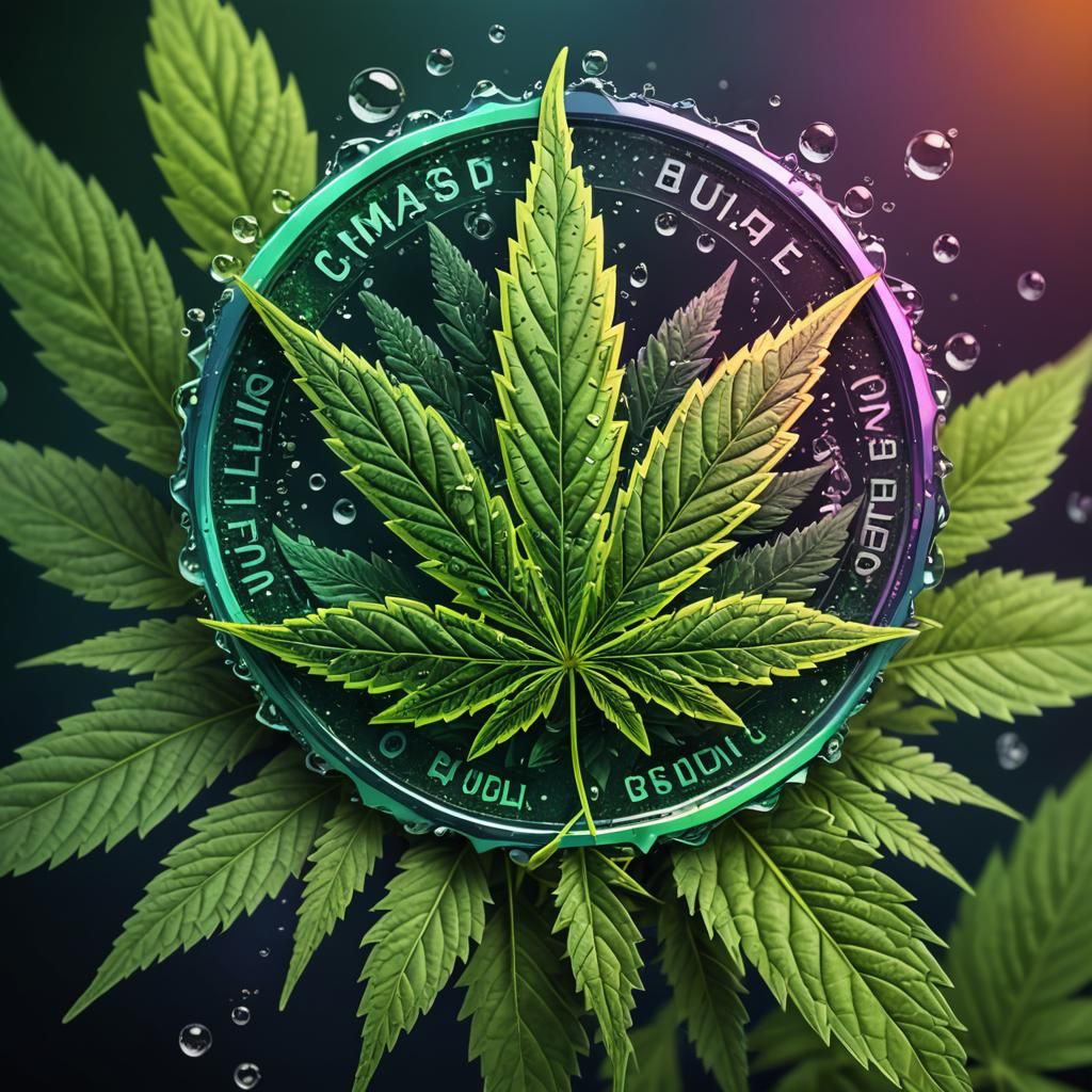 Vibrant Cannabis Leaf Logo in Digital Art Style