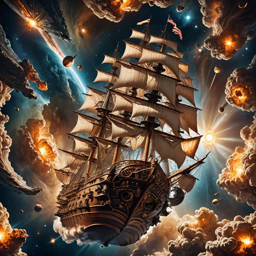 17th Century Sailing Ship Soaring Through Space
