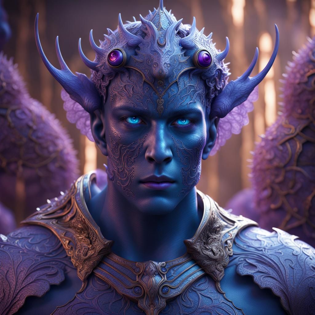 Blue Cecaelia Man with Violet Eyes