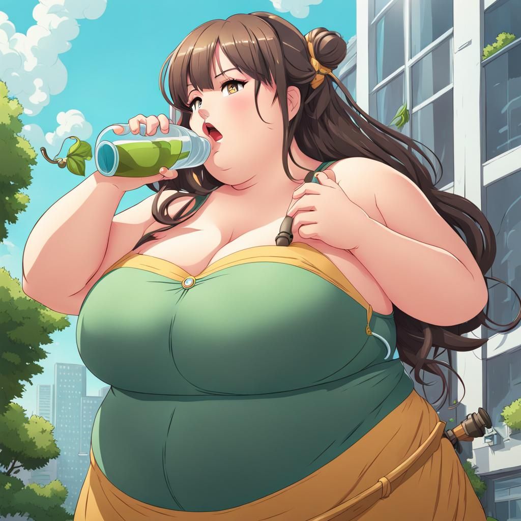 Anime Girl Rapid Weight Gain from Hose