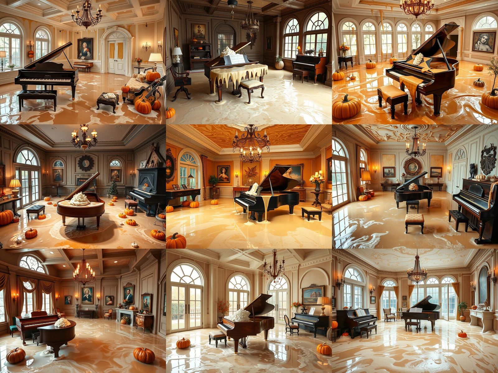 Latte-Flooded Music Room in McMansion Style