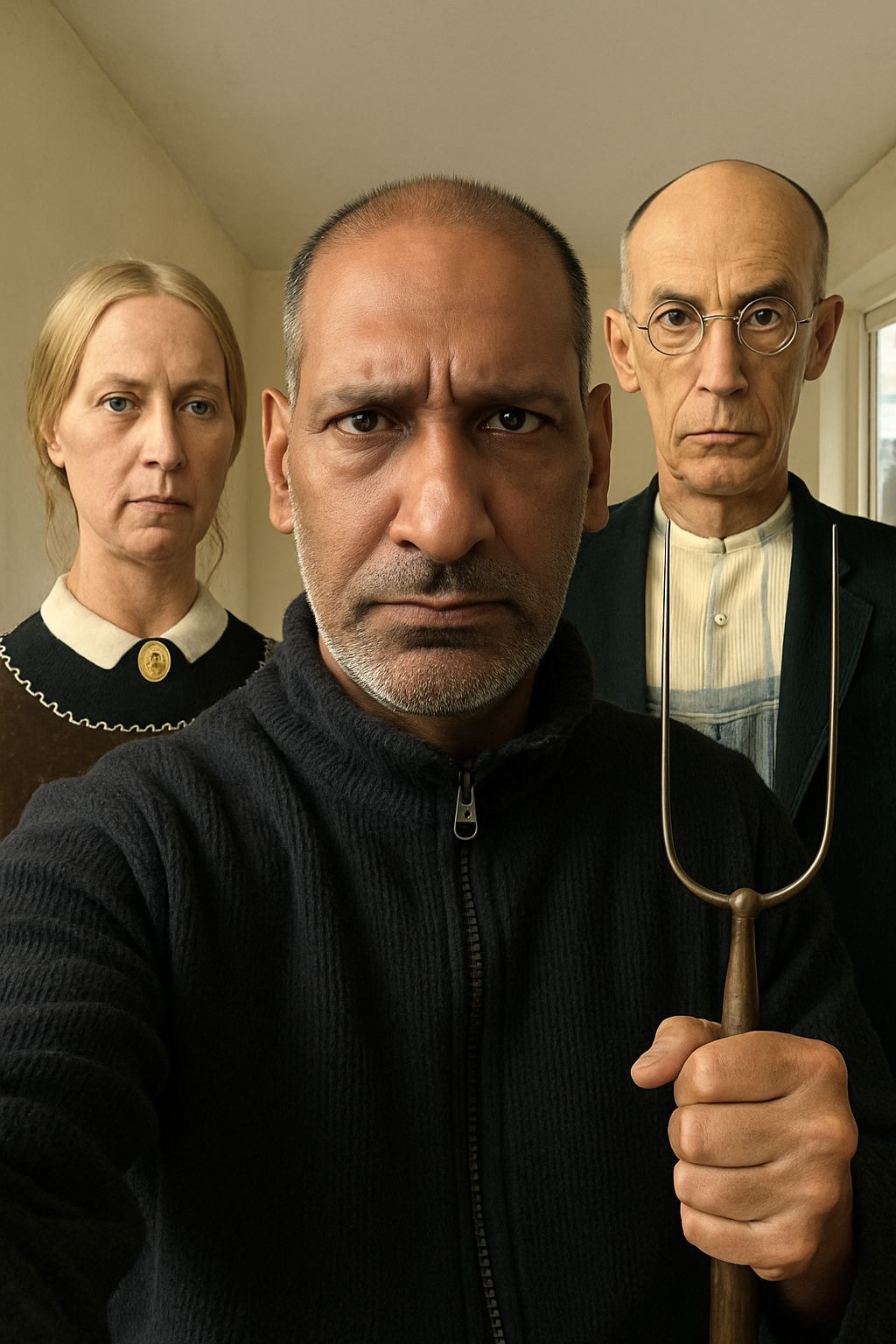 American Gothic Couple in Modern Selfie Photo
