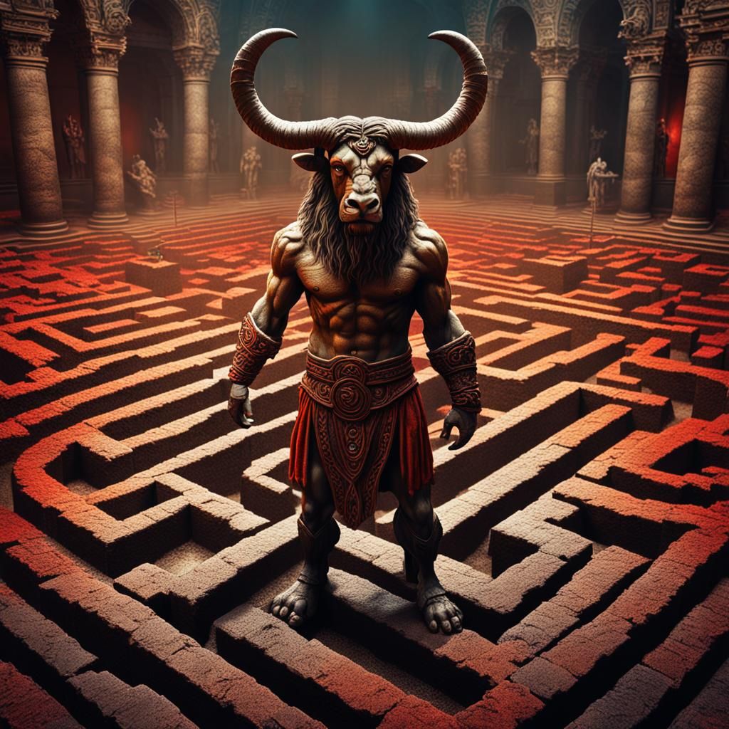 Minotaur in a Labyrinth: Hyperrealistic Rendering