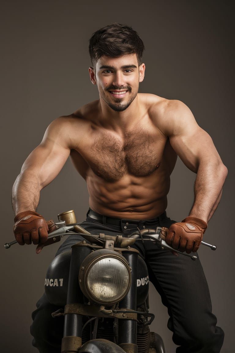 Attractive Biker Displays Power on Ducati Motorcycle