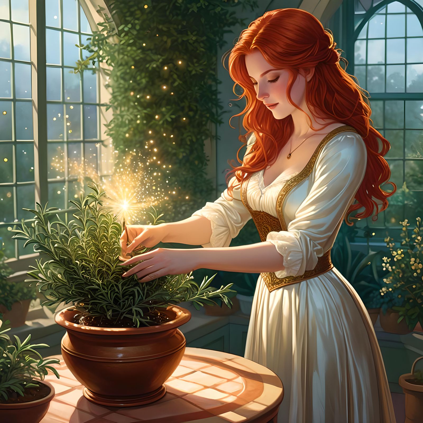 Red-Haired Witch Casting Growth Spell