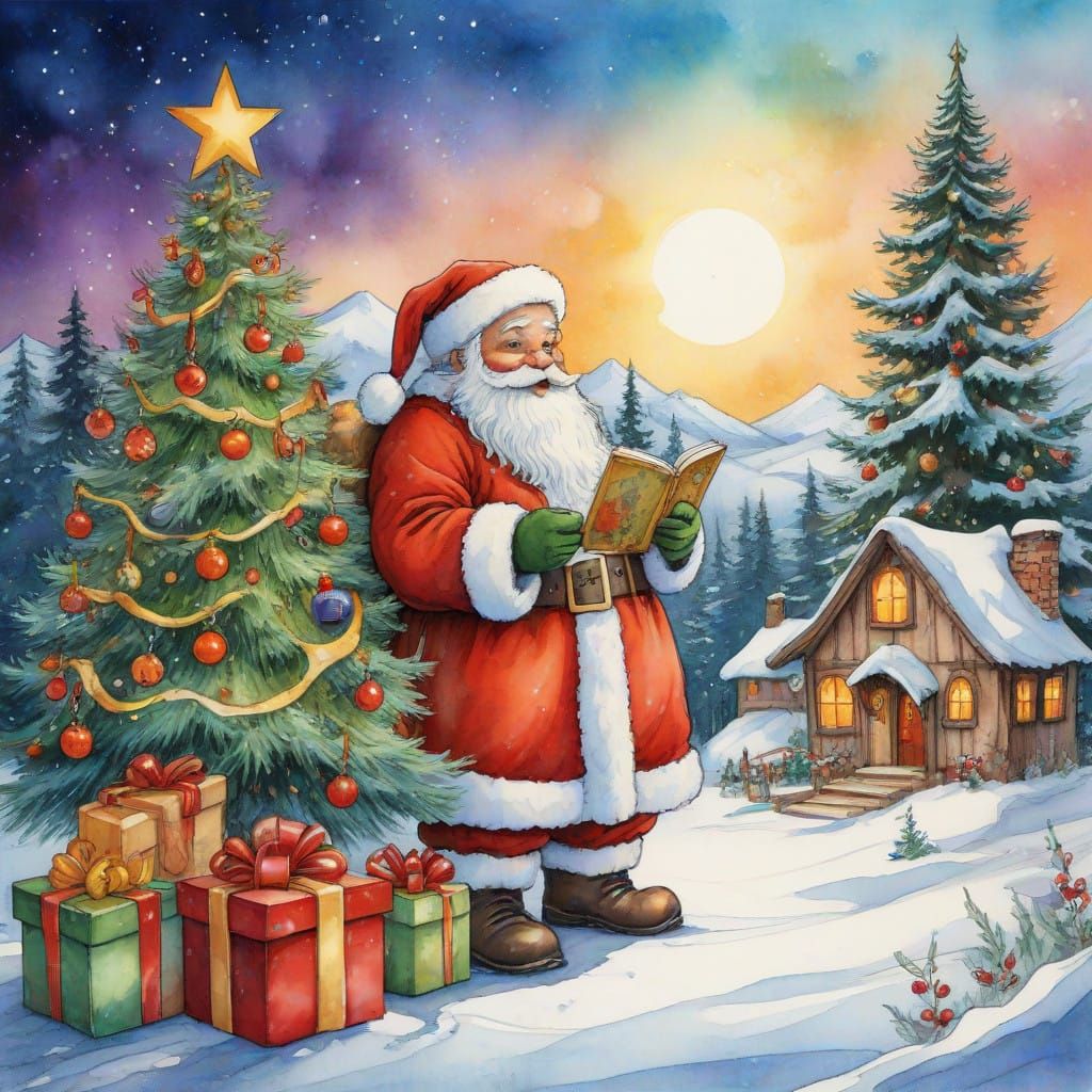 Vintage Christmas Joy in Nostalgic Watercolor Painting