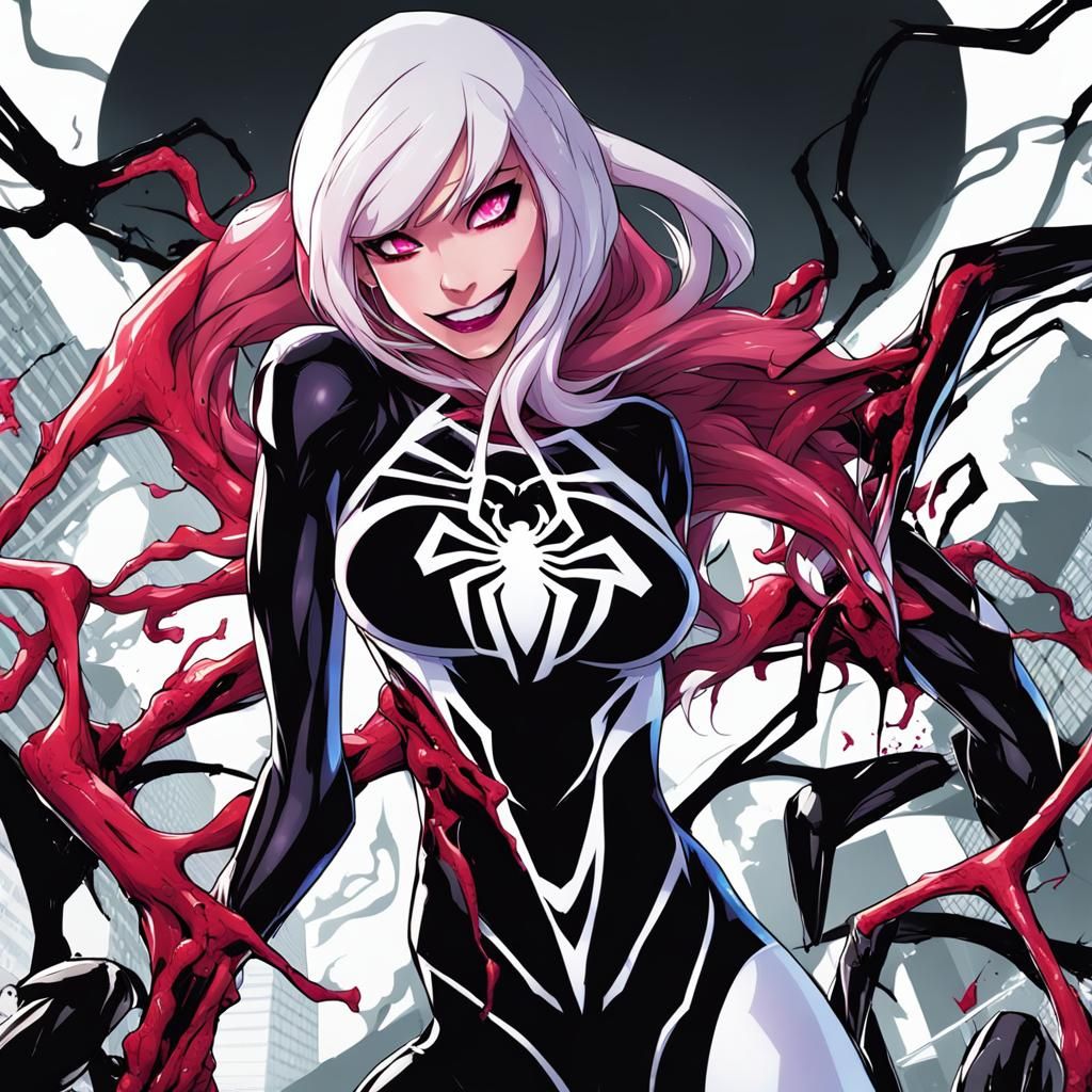 Spider-Gwen with Carnage Symbiote in Anime Style