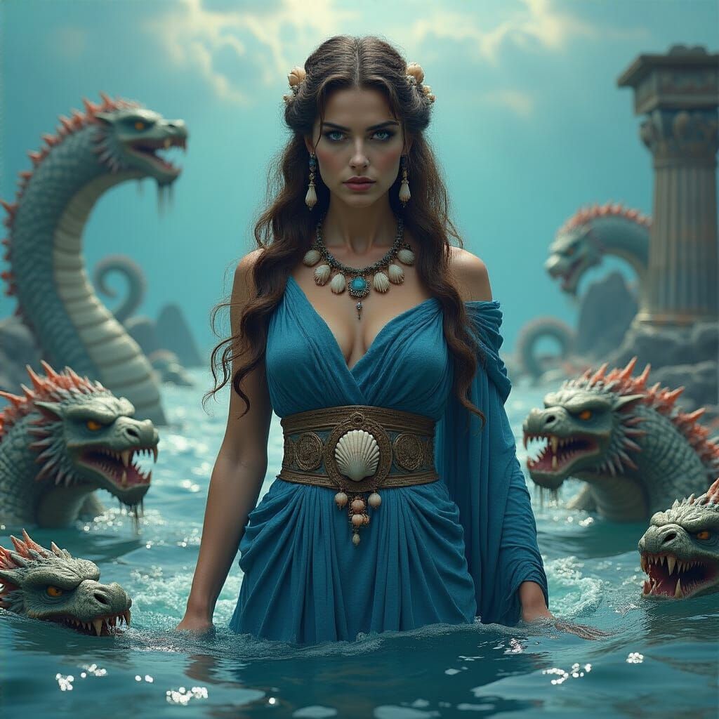 Greek Sea Goddess Ceto Emerges in Cinematic Scene