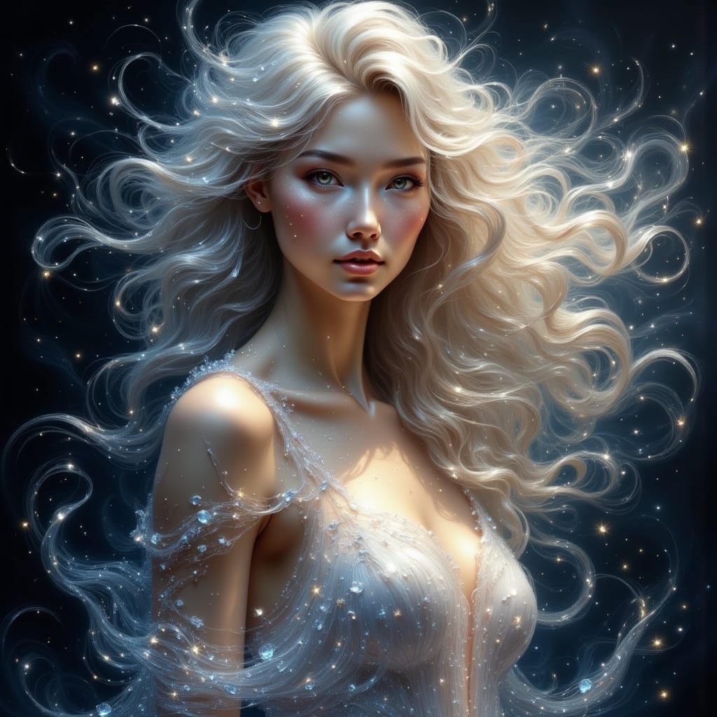 Ethereal Stardust Being in Anime Realism Style