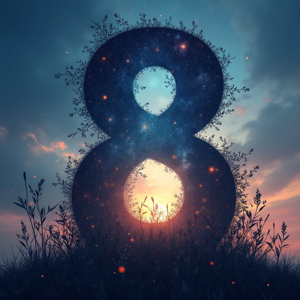 Glowing Celestial Figure 8 Surrounded by Vibrant Plants