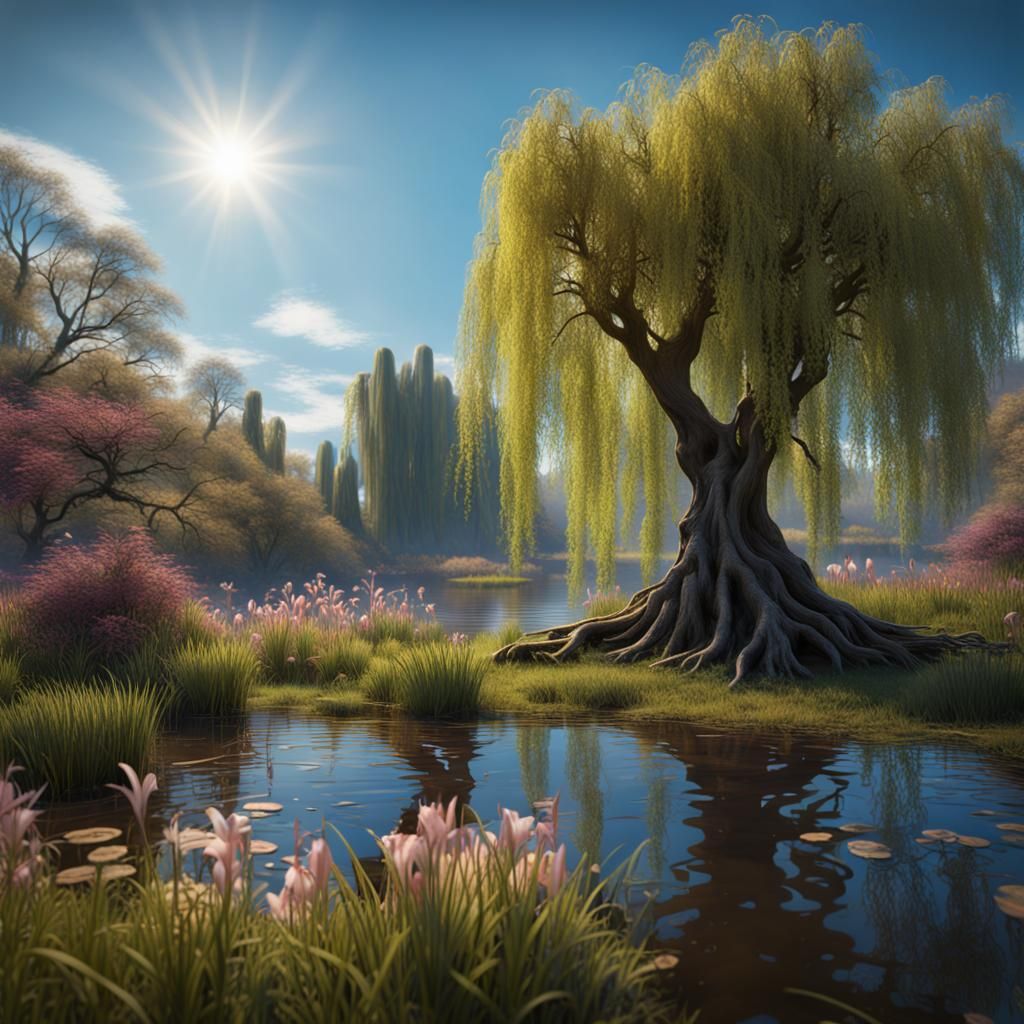 Sunlit Bog Oasis in Vibrant Fantasy