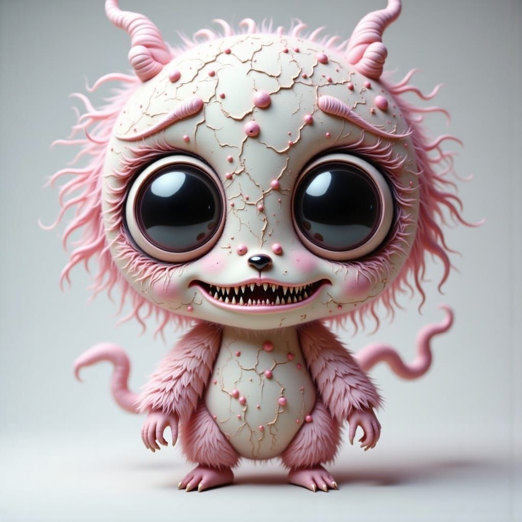 Cyberpunk Chibi Digital Pet Toy with Distorted Screen and Fl...