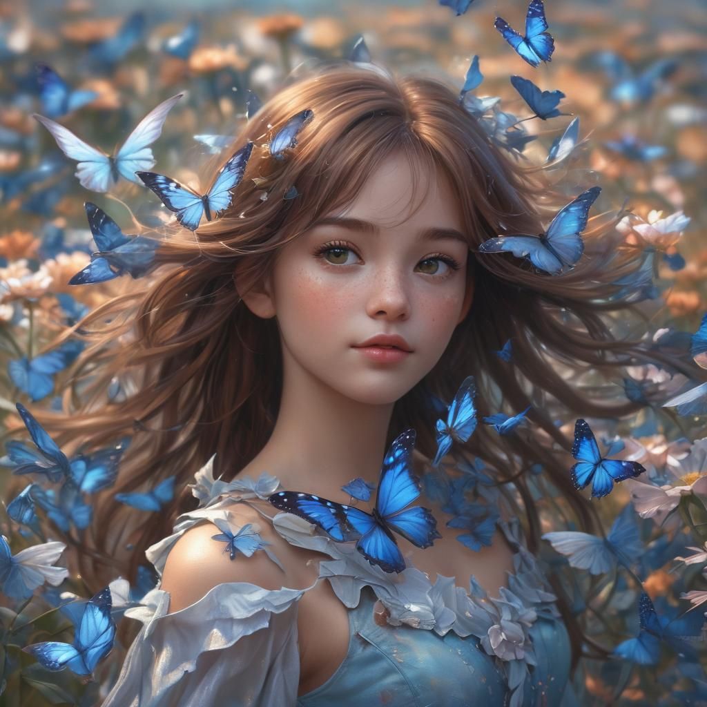 Girl with Dragon Wings in Flower Field