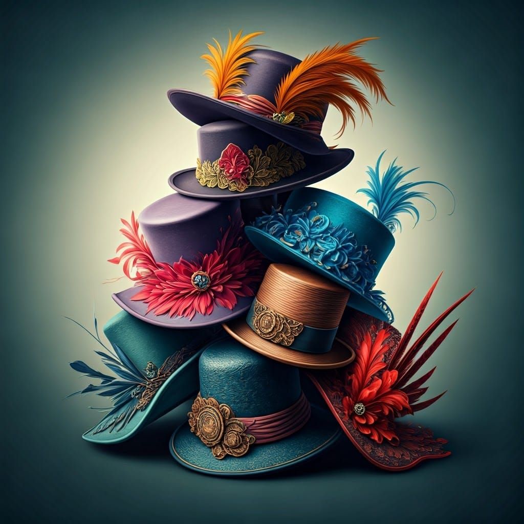 Fantastical Hats Pyramid in Art Nouveau Style