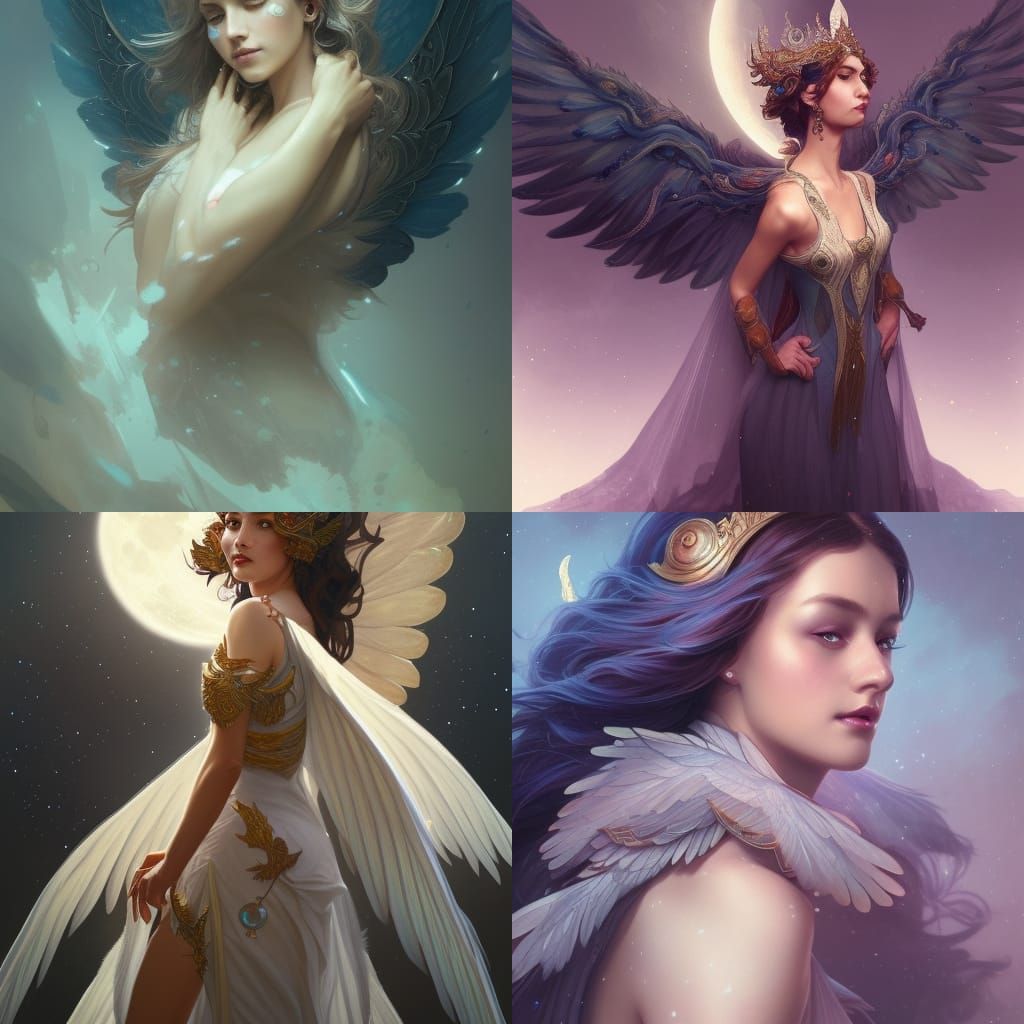 Winged Moon Queen Portrait in Hyperdetailed Style