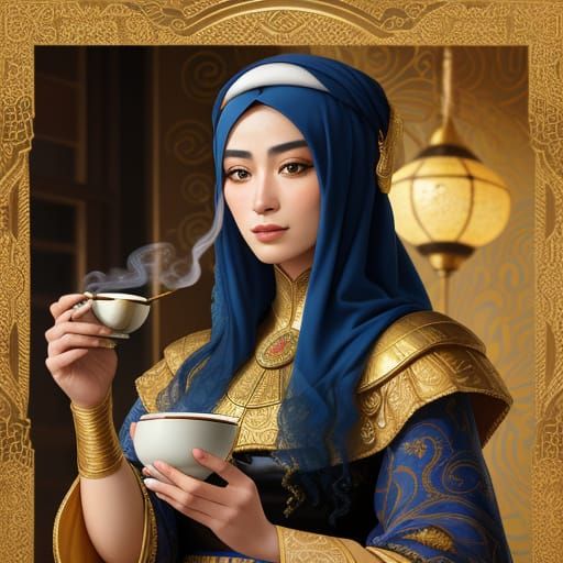 Arab Woman in Japanese-Klimt Fusion Style