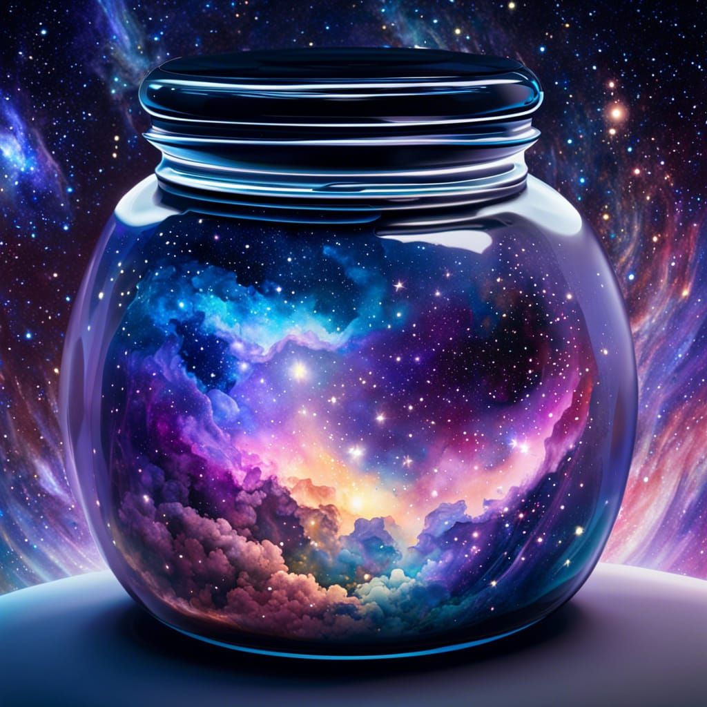 Galaxy in Glass Jar: Watercolor and Ink Painting