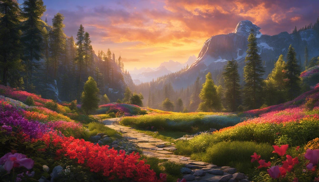 Spectacular Mountain Landscape with Waterfalls: 3D Digital A...