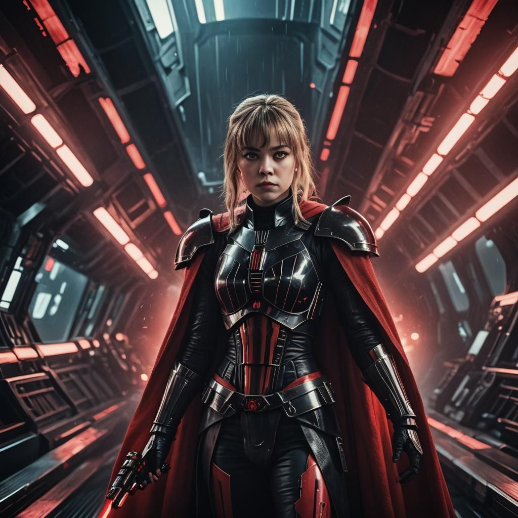 Sith Warrior on Starship Bridge with Lightsaber