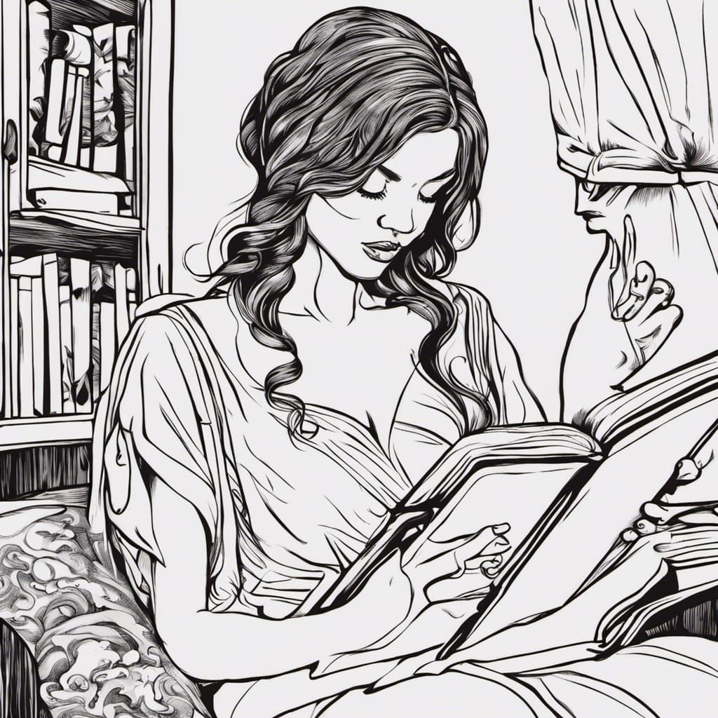 Tattoo Line Art: Woman Reading a Book