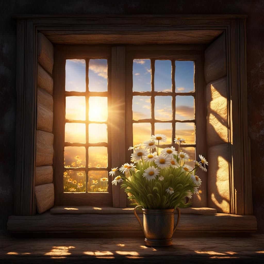 Sunlit Daisies at Dawn: Fantasy Concept Art