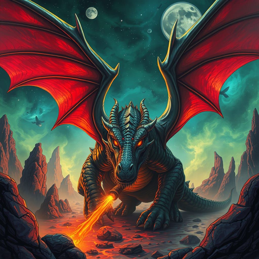 Sci-Fi Dragon in a Scary Paradise Portrait
