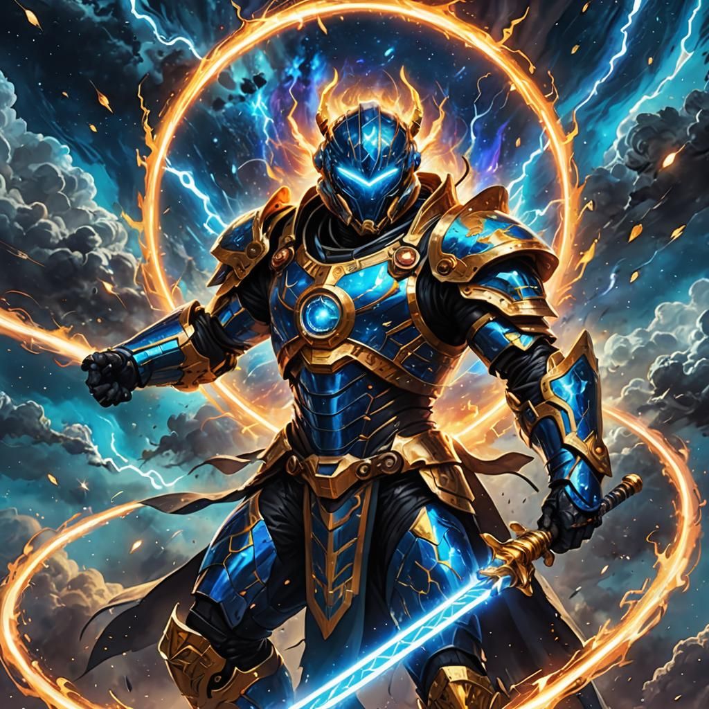 Armored God with Black Hole in Cosmic Concept Art
