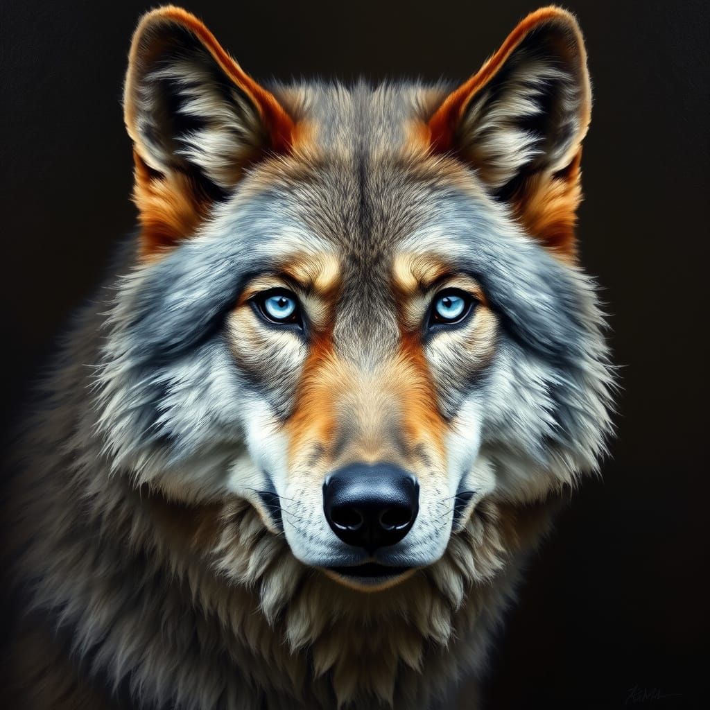 Elegant Grey Wolf Portrait in Renaissance Style