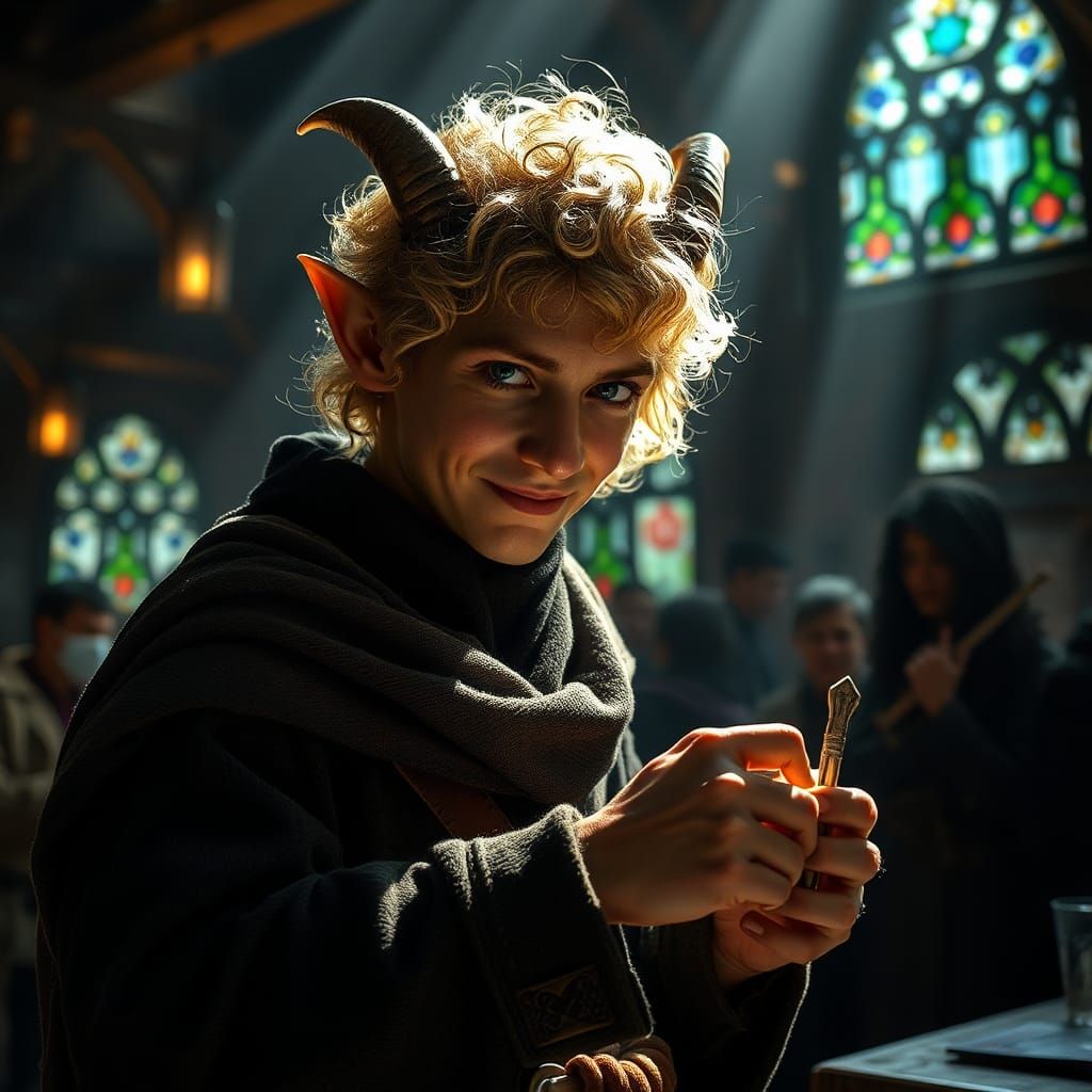 Tiefling Rogue in Medieval Tavern