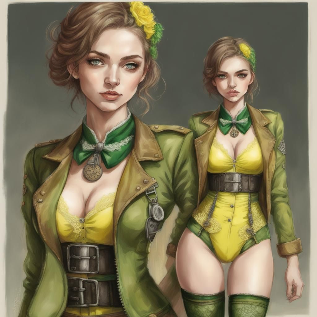 Steampunk Woman on Panzer: Color Pencil Art