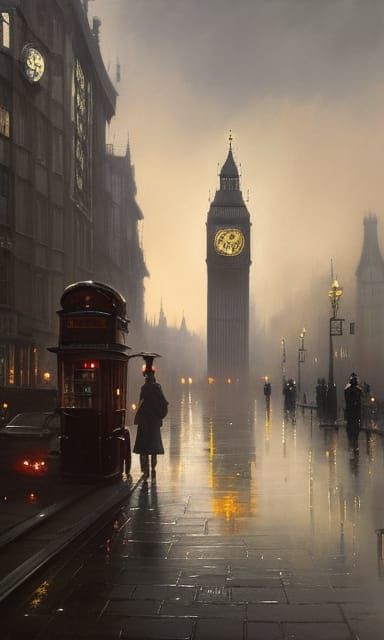 Edwardian London Landscape with Romantic Figures